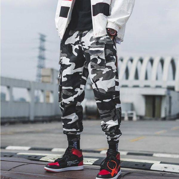 

new men's camouflage cargo pants cotton side multi-pocket hip hop casual pants men 2020 fashion mens streetwear joggers1, Black