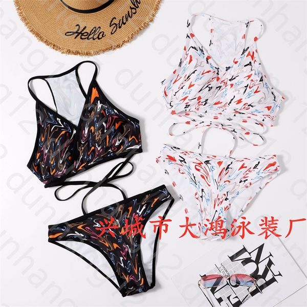 

swimsuit 21 years new letter wrapped waist bikini triangle neck lace swimsuit dahong swimsuit factory, White;black