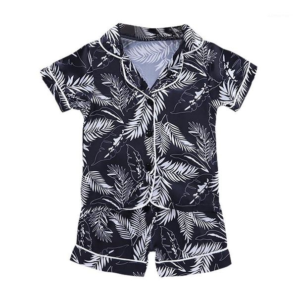 

boy girls pyjamas summer cotton kids clothes new sets short sleeve clothes sets leaf printing stripe print shorts1, Blue;red