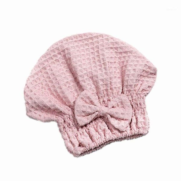 

waffle bow shower cap super absorbent dry hair cap bath wrap hat quick turban h55a1
