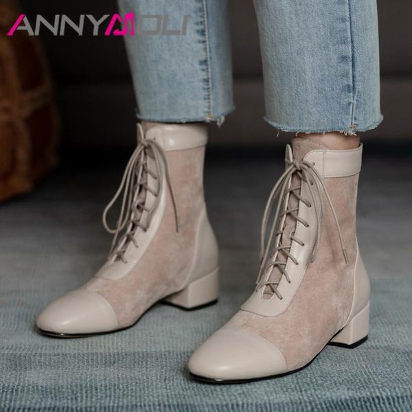 

annymoli ботильоны med пятки женщина boots узелок круглый toe короткие толстые пятки женская обувь осень зима черный большой размер 43, Black