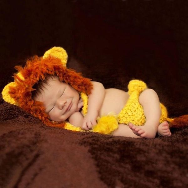 

soft handmade crochet baby pgraphy costume lion hat+pants set newborn pgraphy props shoot baby p props accessories lj201105