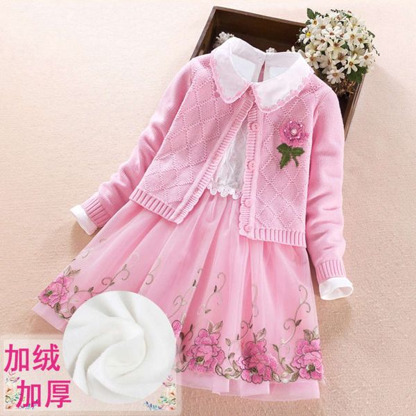 

and 2020 children's winter drs autumn girls plush two piece sweet princs skirt cotton sweater suit, Blue