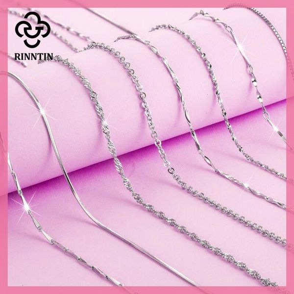 

chains rinntin s925 silver 40cm twisted rope snake bamboo box beads link figaro thin thick chain pendant necklace for women men sc22