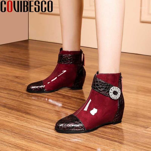 

covibesco 2020 autumn winter women ankle boots new rhinestone shoes woman fashion genuine leather high heels back zipper boots1, Black
