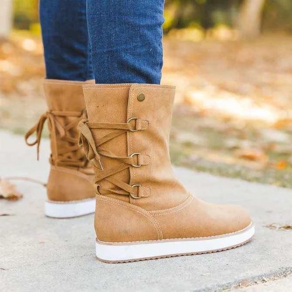 

newly arrived winter shoes women boots basic women mid-calf boots round toe platform decor female shoes warm lace up, Black