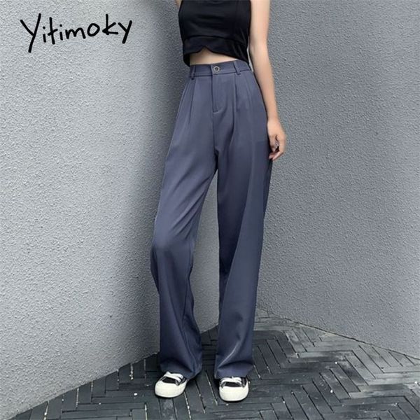 

pants woman suit straight harajuku formal high waist wide leg pants women plus size s-2xl trousers office elastic waist pants 201112, Black;white