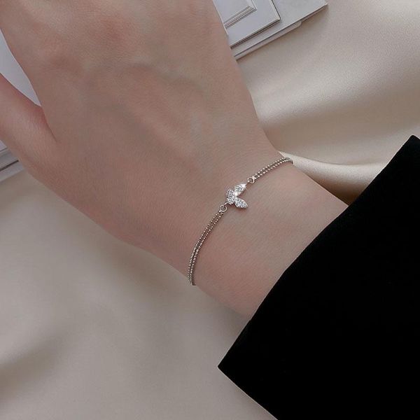 

1pcs women exquisite crystal butterfly hand chain double layer geometry silver-color bracelet vintage jewelry accessories, Black
