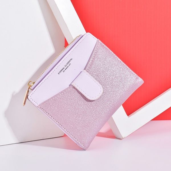 

ladies pu leather wallet women korean version sequins contrast color stitching zipper wallets buckle purse female short card bag