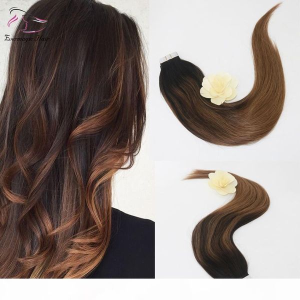 

grade virgin remy hair balayage color 2 8# straight human hair pu tape hair extension, Black