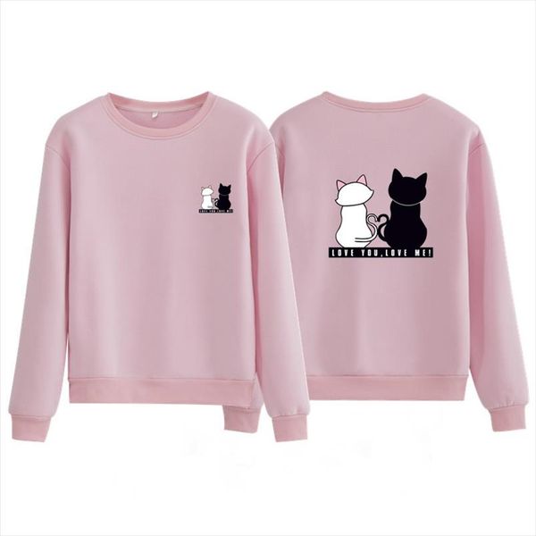 

sweatshirt women hoodies 2020 new trend spring solid pink o neck print cat hoody woman hoodies clothes female plus size pullover, Black