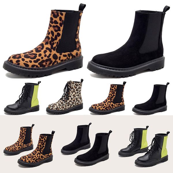

fashion womens boots balck leopard green color matching slip-on thick flat bottom winter boot lace-up booties outdoor 35-40, Black