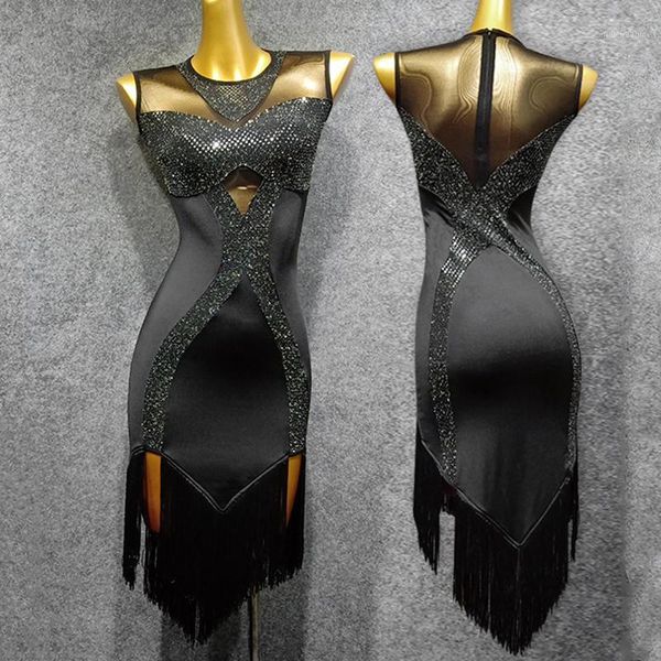 

stage wear latest soft milk silk dance dresses latin women fringe skirt performance black dress rumba/salsa vdb7681, Black;red