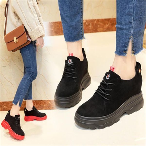 

winter boots women red shoes woman height increasing flock lace-up ankle boots for women botas mujer black eu size 35-40