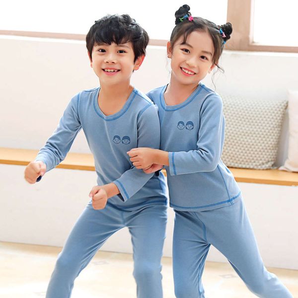 

derong children's thermal underwear set boys' girls' double-sided frosted cloth and autumn trouserstzms, Blue;red