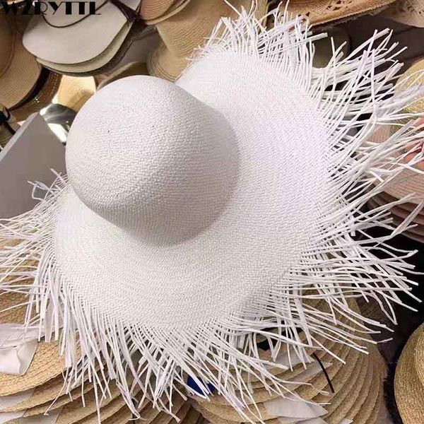 

2019 new women beach summer sun wide straw with fringed kentucky derby headwear floppy big brim hat ladies cap c0123, Blue;gray