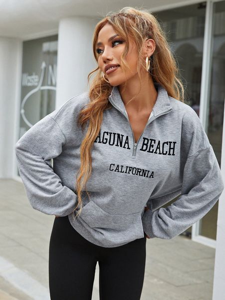 

letter embroidery half zip drop shoulder sweatshirt z0ar#, White;black