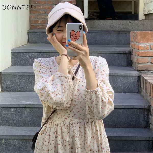 

dress women retro floral prairie chic style summer long sleeve girls sundress korean lovely high waist trendy womens vestidos y0118, Black;gray