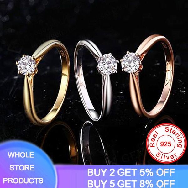 

cluster rings yanhui fine 3 color white/yellow/rose gold ring with s925 stamp sterling silver 925 women solitaire zircon wedding jewelry, Golden;silver