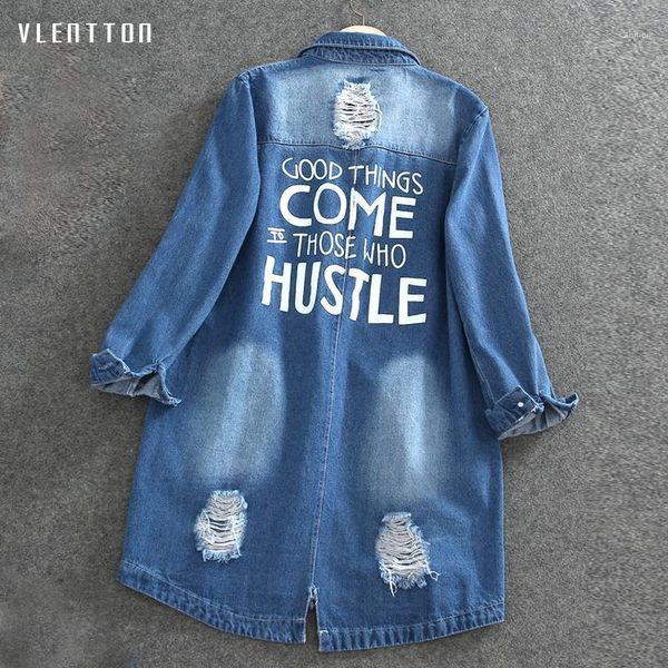 

plus size 9xl autumn long women's denim jacket coat hole letter oversize casual loose jeans jackets female outwear windbreaker1, Black;brown
