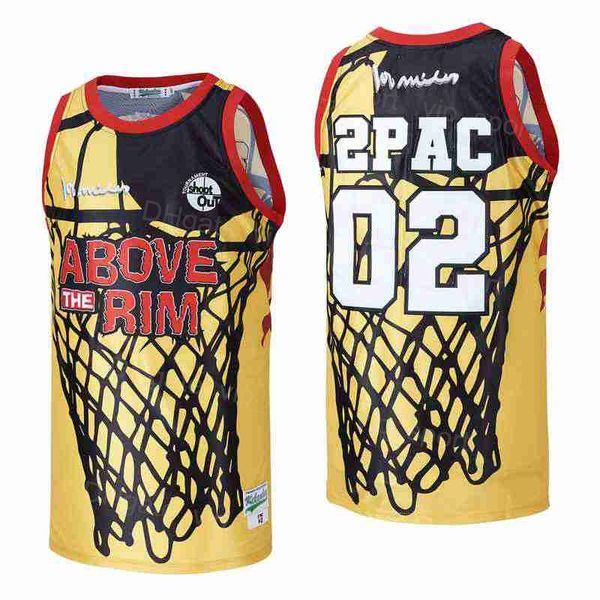 Кино кино Баскетбол над RIM 02 Pac Jersey Hiphop Team Color yellow все сшитые для спортивных вентиляторов Дышащие чистые хлопчатобумажная форма отличное качество на продажу