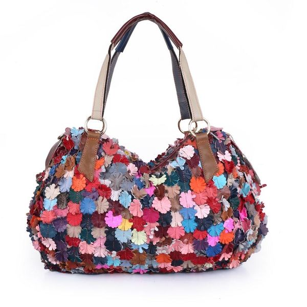 

ginyezi fashionable colorful women's pillow handbag antique sheepskin color matching flower handbag large capacity bag tide bag