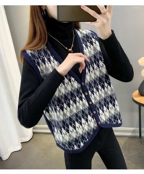 

wenqing retro loose outer wear knitted vest women fall/winter 2021 new outer jacket lazy sweater tide1, Black;white