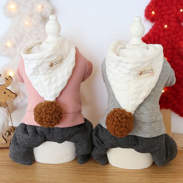 

pink grey colors dog clothes with hats warm cotton padded pet overalls for autumn and winter four-legged roupas de cachorro