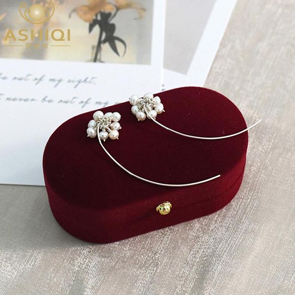 

ashiqi natural freshwater pearl 925 sterling silver flower cluster earrings simple fashion women's jewelry gift, Golden;silver