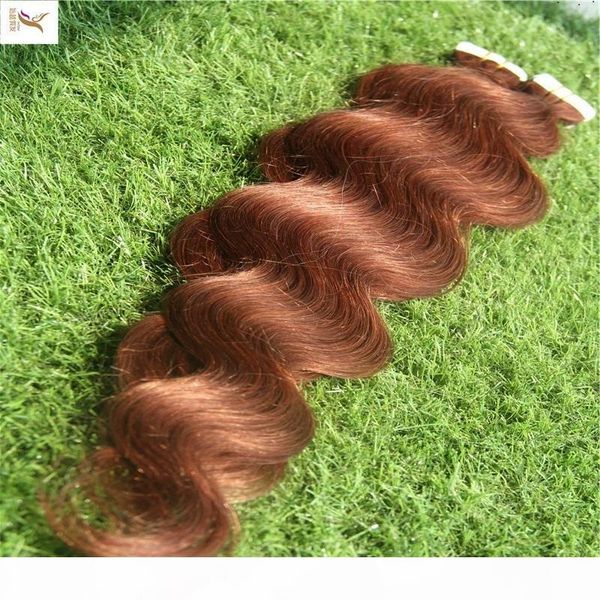 

light brown color skin weft body wave hair 10-30 inchs pu remy weft tape in human hair extensions peruvian hair weave, Black