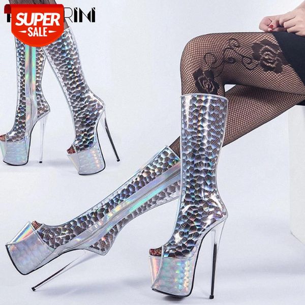 

ribetrini party cool metallic platform shoes ins fashion mid-calf summer women sandals extrem high heels sandals #rc5o, Black