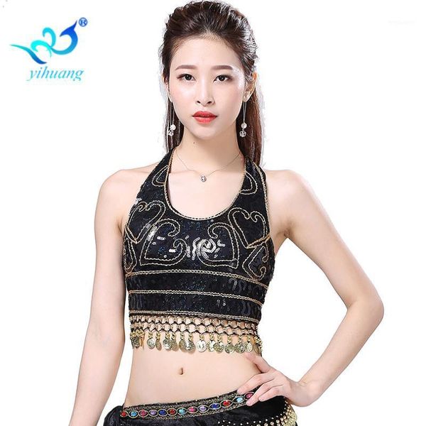 

ladies belly dancing costume bra party sequin bellydance blouses performance outfits stage show lace-up coins1, Black;red