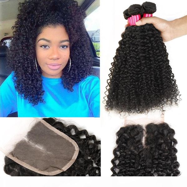 

lace closure with brazilian hair bundles deep curly remy human hair weave unprocessed virgin hair indian malaysian peruvian extensions, Black