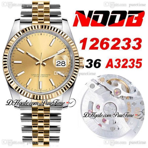 

2021 n 36 126233 date a3235 automatic womens mens watch two tone yg champagne dial stick edition ss bracelet new puretime f6, Slivery;brown