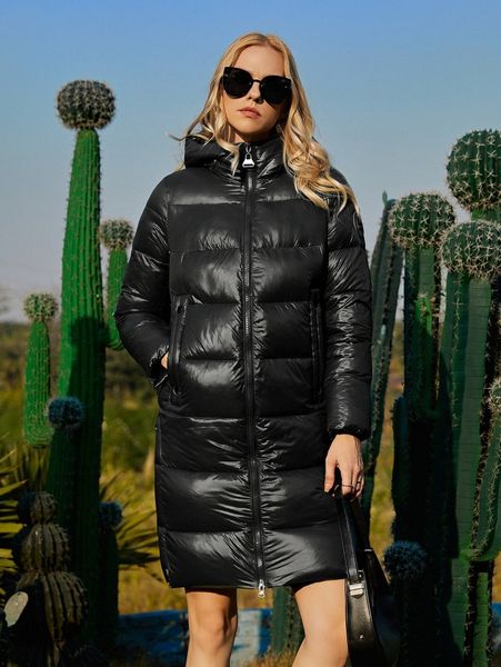 

ziai patched detail slant pocket zipper up hooded puffer winter coat q2tf#, Black