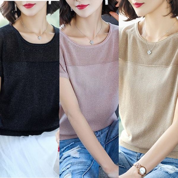 

summer short sleeve women thin 2020 new ice women's bright silk t-shirt versatile loose silkt-shirt silk dqj2w, White