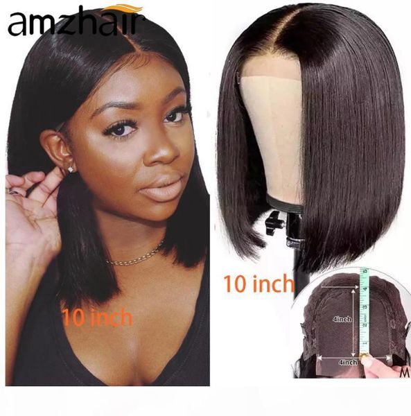 

closure wig straight 4x4 lace closure short bob wigs 150 density brazilian remy real human hair pre-plucked natural hairline, Black;brown