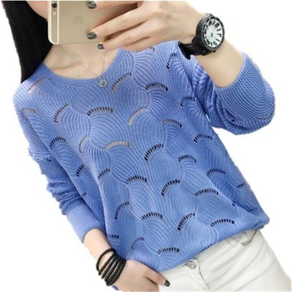 

2021 summer korean hollow out knitted long sleeve pullover women casual long sleeve female pull jumper femme sweater zy4940, White;black
