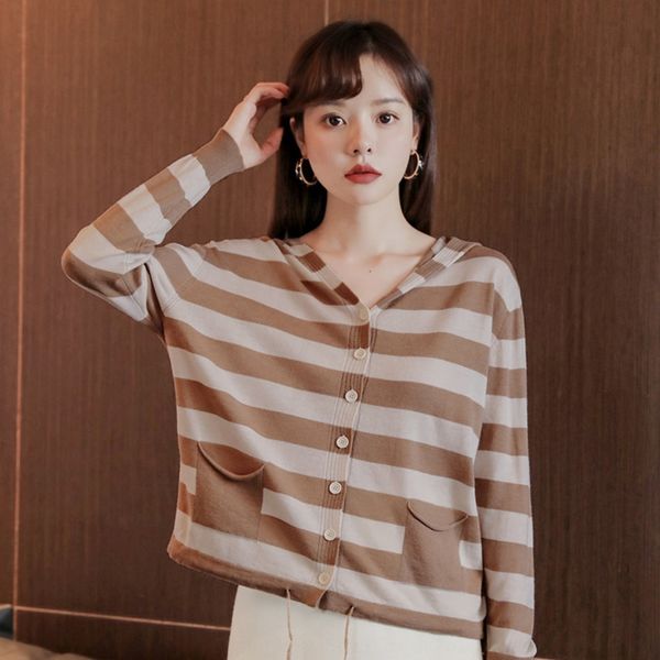 

fikan hooded long-sleeved lady temperament striped trendy cardigan outer knitwear knitwear matching autumn new 2020 new women's clothin, White;black