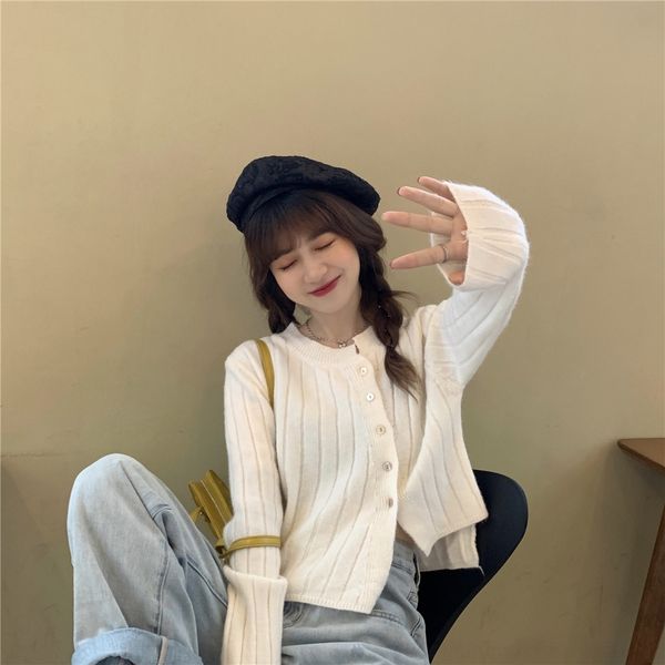 

qzce1 stripe leisure pit autumn cardigan sweater coat placket 2020 oblique women irregular knitting sweater c1917 th76c, White;black