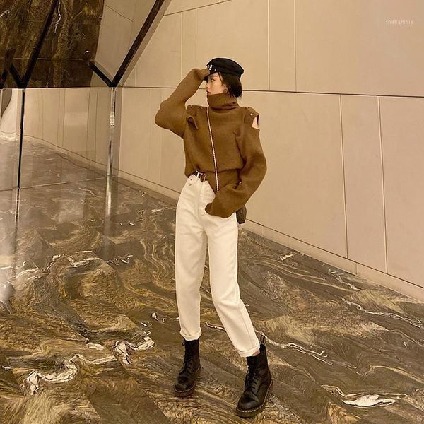 

cotton white jeans for women high waist harem mom jeans spring new denim pants1, Blue