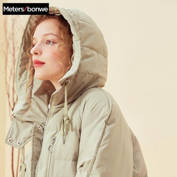 

metersbonwe winter woman hooded long jacket white duck down female overcoat ultra light warm oversize down coat 201027, Black