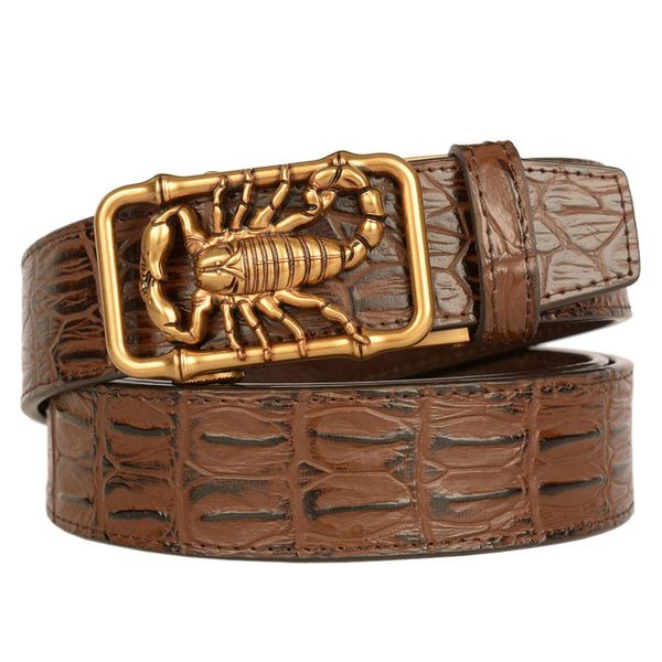 

casual crocodile genuine cow leather automatic buckle trouser belt men's gift, Black;brown