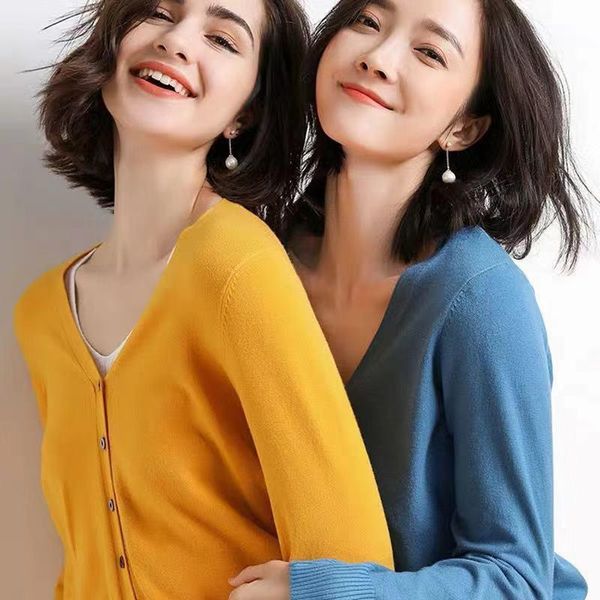 

women's knits & tees sweater jacket autumn 2021 knitwear large candy color versatile v-neck cardigan, White
