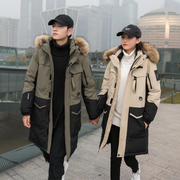 

down jacket men's middle and long style over knee thickening korean version popular outdoor couple winter coat fashion, Black