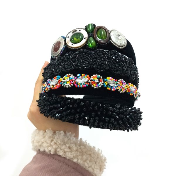 

baroque retro headbands bohemian colorful beads hair bands glass crystal rhinestone headband hair hoop ladies female headdress, Golden;silver