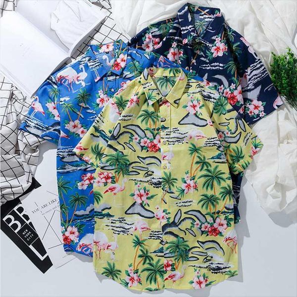 

summer new arrival men short sleeve single breasted shirts camisa breathable comfortable loose floral printed shirts cloth1, White;black