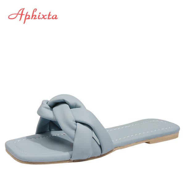 

aphixta 2020 summer chain slides women weave open toe flat casual slipper leisure sandal female beach flip flops x1020, Black