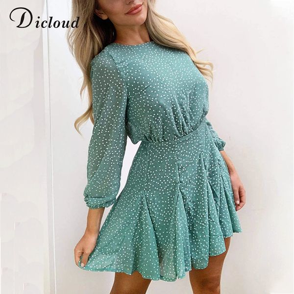 

dicloud polka dot long sleeve dress green women autumn winter long sleeve party dresses elegant ruffle detail day dress ladies 201126, Black;gray