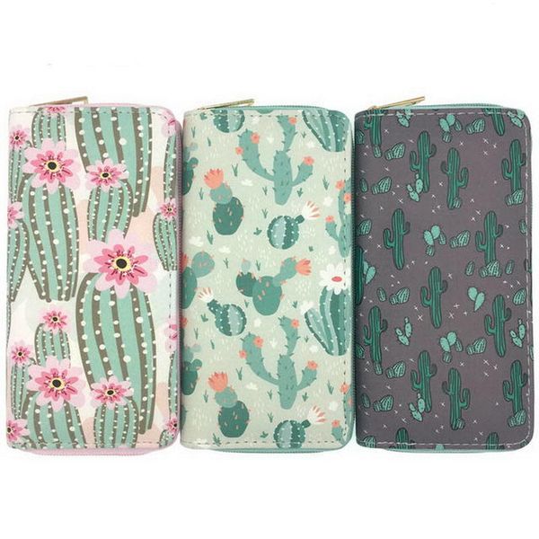 

kandra cactus printing women long wallet pu leather summer new phone pouch ladies plant card holder bag girls zipper coin purse